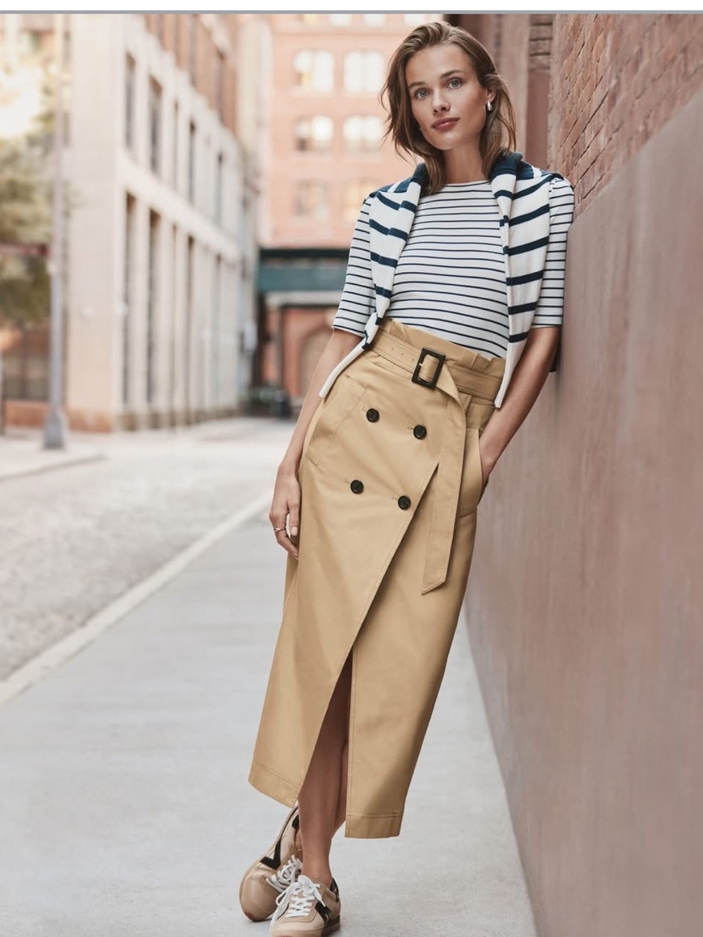 LOFT Tan Trench-Style Wrap Midi Skirt Size 4